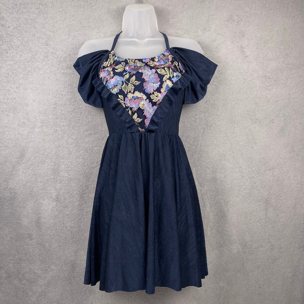 A Wish Come True Dance Costume Adult Small SA Navy Blue Embroidered Contemporary